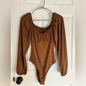 SHEIN Brown Long Sleeve Scoop Neck Bodysuit – Women’s Large
